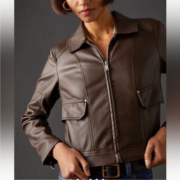 Anthropologie Faux Leather Cropped Jacekt - Picture 2 of 11